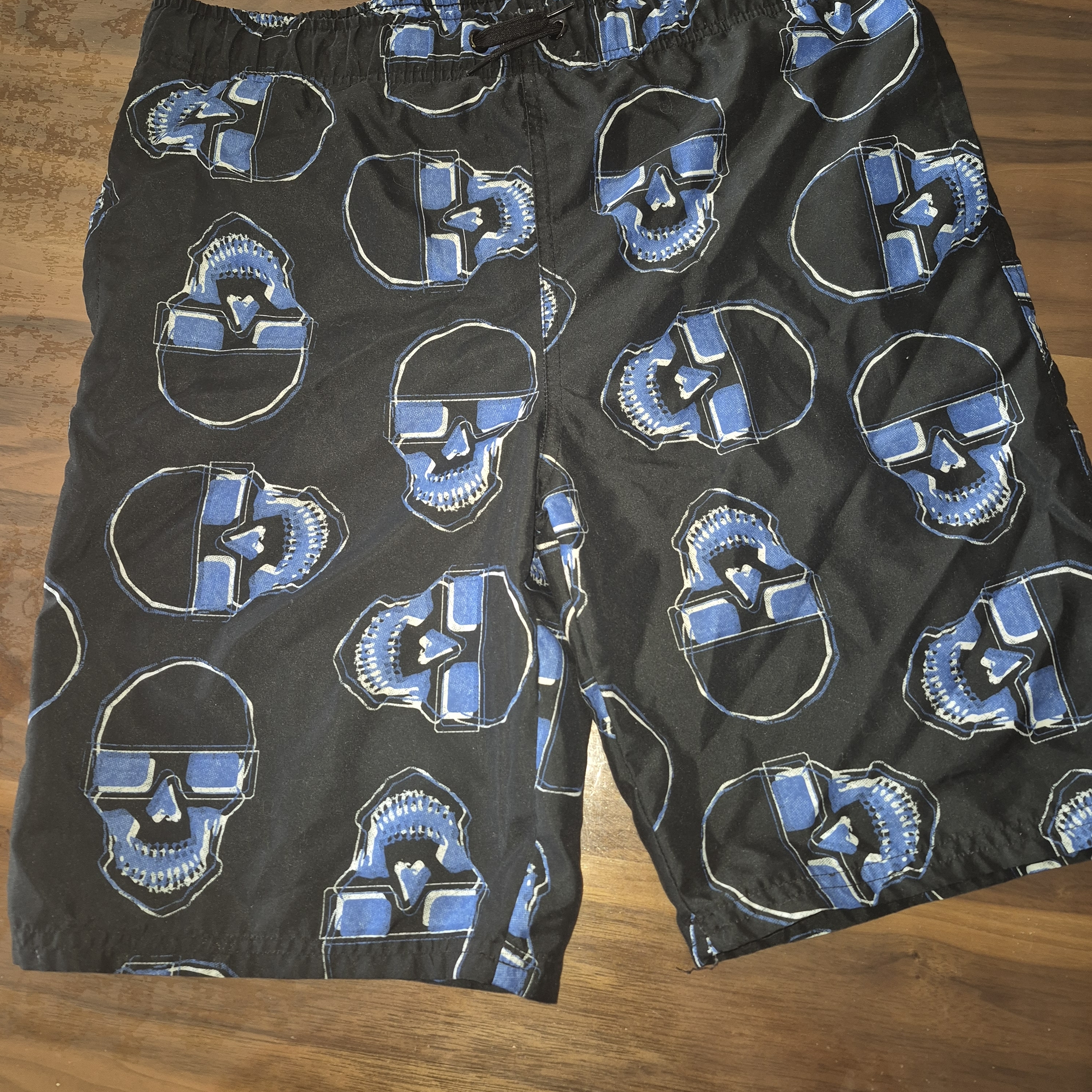 Men's Black And Blue Skull Swim Shorts